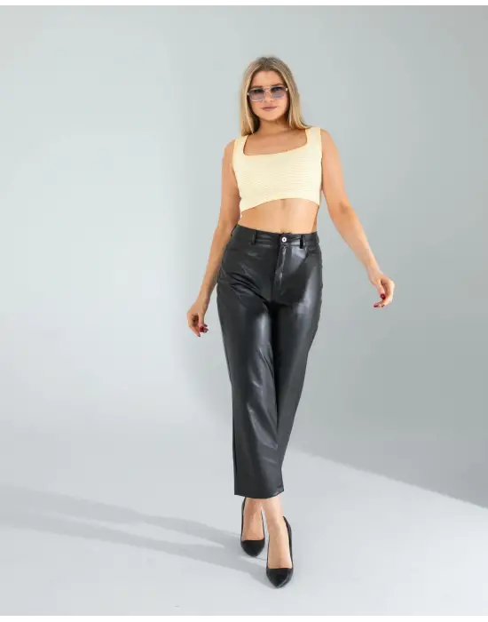 Omarı Sarı Çizgili Crop Top