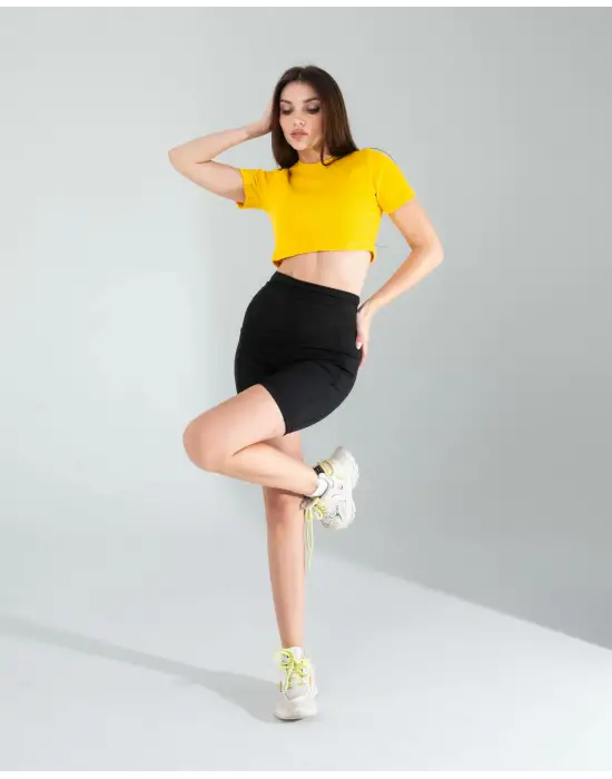 Omarı Sarı Fitilli Mini Bluz