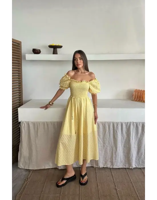 Sarı Gipeli Brode Elbise