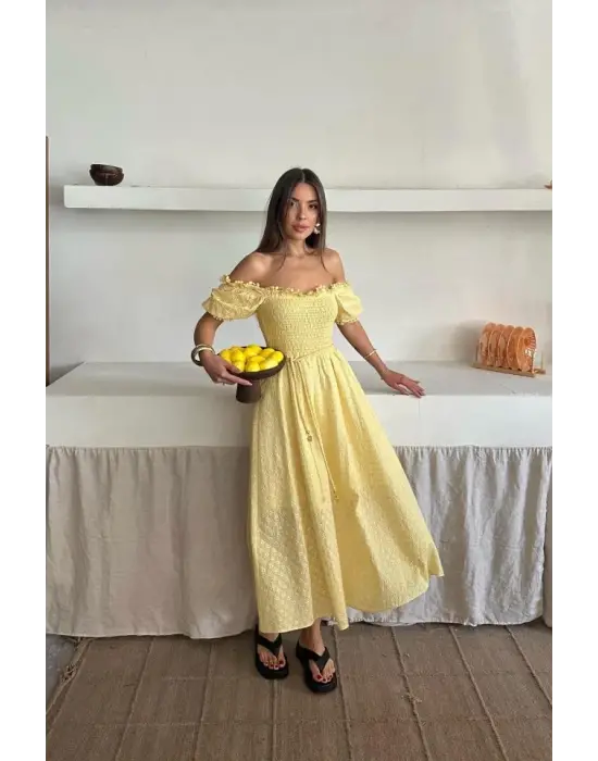 Sarı Gipeli Brode Elbise