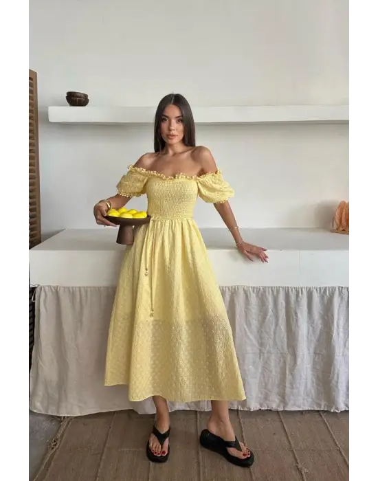Sarı Gipeli Brode Elbise