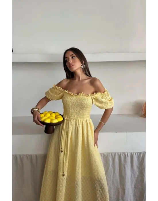Sarı Gipeli Brode Elbise