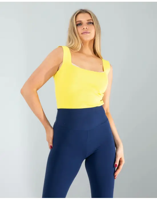 Omarı Kalın Askılı Sarı Crop Bluz