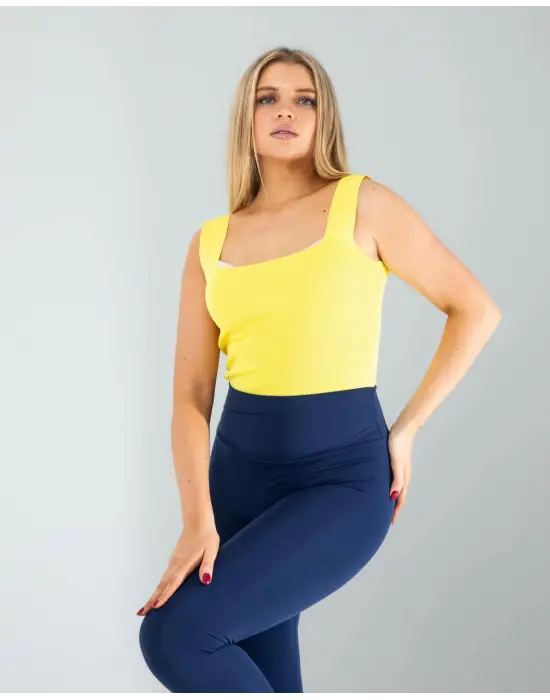 Omarı Kalın Askılı Sarı Crop Bluz