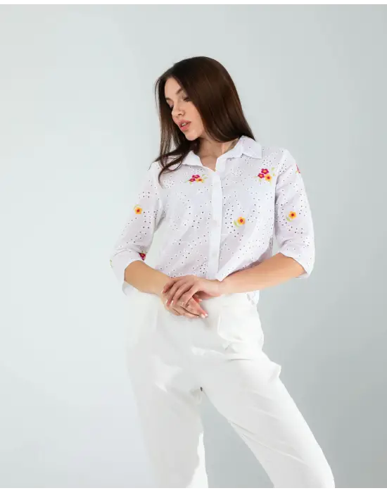 Omarı İşlemeli Fisto Gömlek - Göz Alıcı Sarı Detaylar