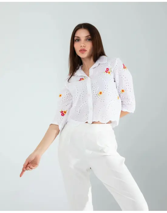 Omarı İşlemeli Fisto Gömlek - Göz Alıcı Sarı Detaylar