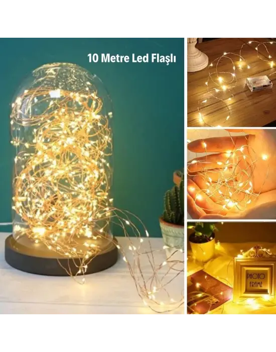 Sarı Peri LED Flaşlı Işık – 10 Metre Dekoratif Oda ve Organizasyon Aydınlatması