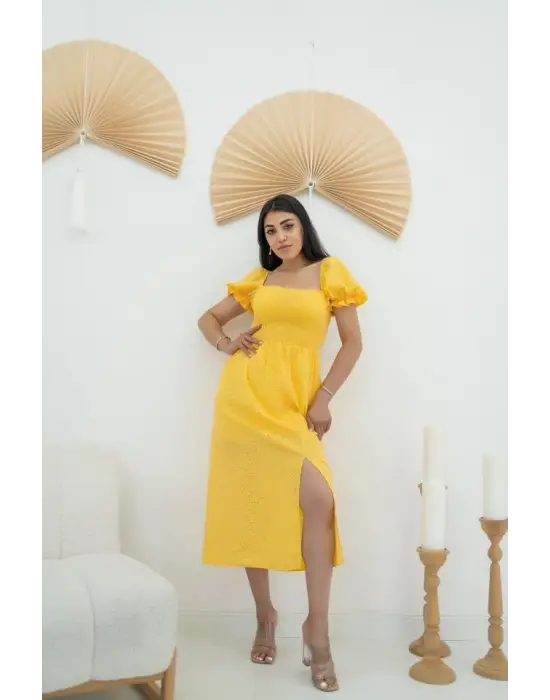 Sarı Tokalı Fisto Elbise