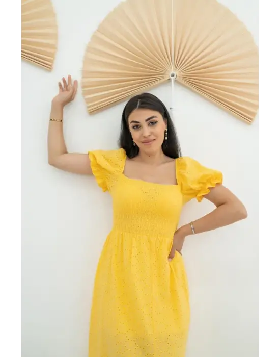 Sarı Tokalı Fisto Elbise