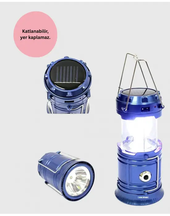 Şarj Edilebilir Güneş Enerjili Kızaklı Kamp Feneri – Usb Çıkışlı, Katlanabilir, Dayanıklı Ve Çok Fonksiyonlu