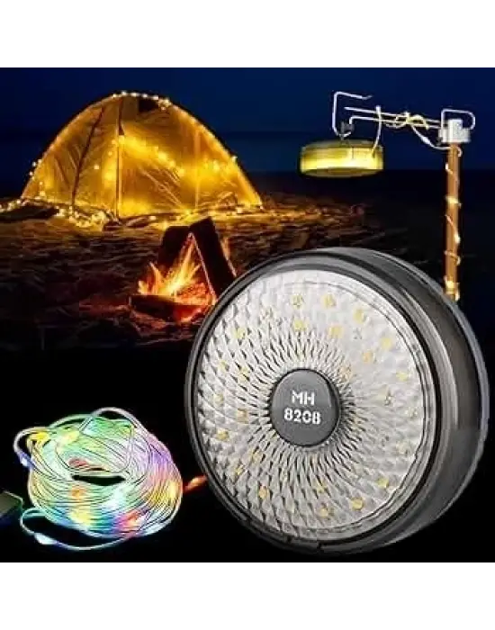 Şarjlı 10 Metre Ledli Şarj Göstergeli 8 Işık Modlu Hareketli Ve Flaşör Modlu Kamp Lambası Led Işık