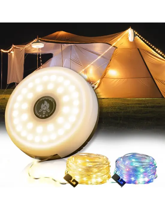 Şarjlı 10 Metre Ledli Şarj Göstergeli 8 Işık Modlu Hareketli Ve Flaşör Modlu Kamp Lambası Led Işık