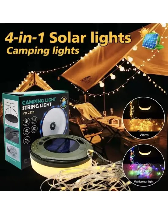 Şarjlı 10 Metre Ledli Şarj Göstergeli 8 Işık Modlu Hareketli Ve Flaşör Modlu Kamp Lambası Led Işık