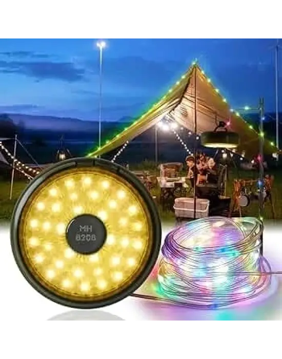 Şarjlı 10 Metre Ledli Şarj Göstergeli 8 Işık Modlu Hareketli Ve Flaşör Modlu Kamp Lambası Led Işık