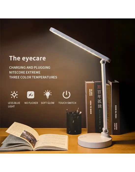 Şarjlı 40 Led Çalışma Okuma Işığı Kademeli Masa Lambası Ayarlanabilir Renk Tonu Ve Parlaklık Ps-1912