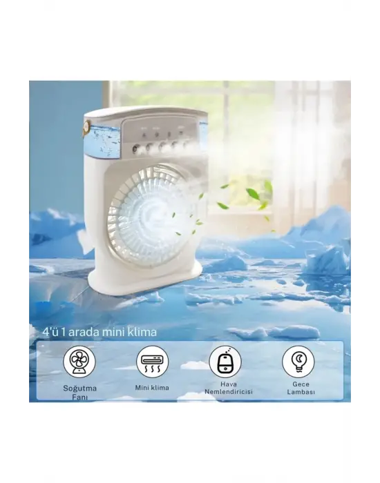 Şarjlı 600 Ml Su Hazneli Taşınabilir Masaüstü Vanilatör  Güçlü Fan Ve 2000 Mah Pil Siyah