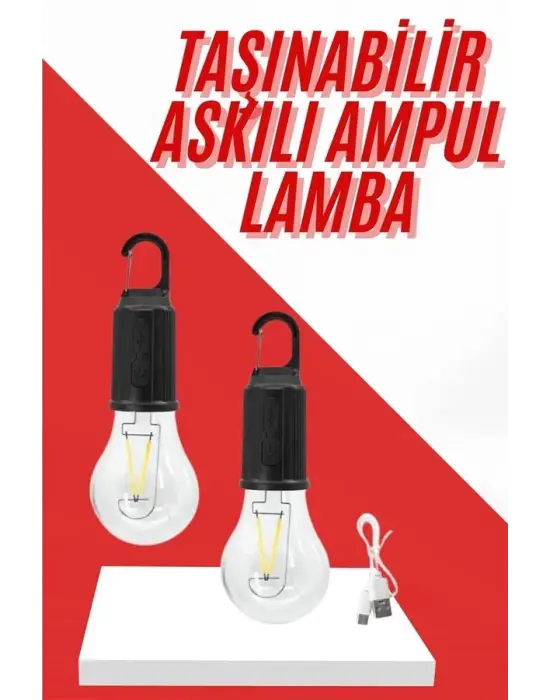 Şarjlı Aydınlatma Ampul Tasarımlı Ambians Işık Askılı Kamp Lambası