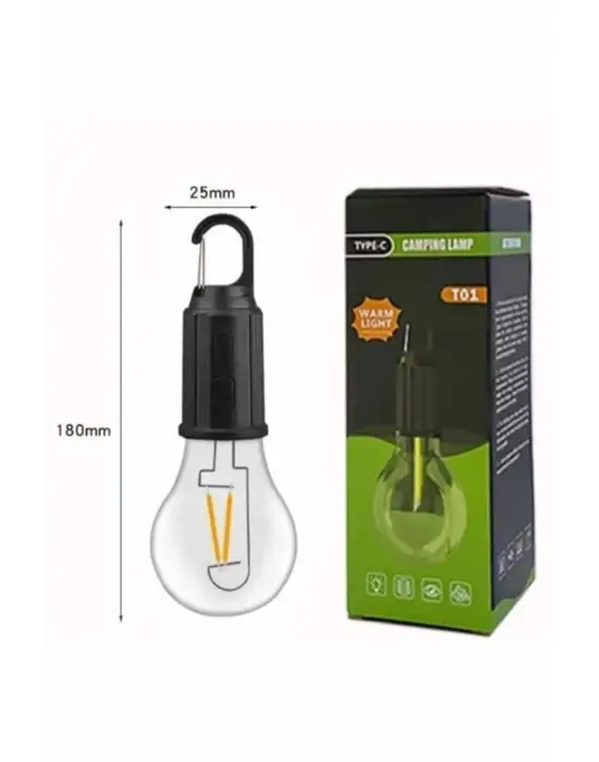 Şarjlı Aydınlatma Ampul Tasarımlı Ambians Işık Askılı Kamp Lambası