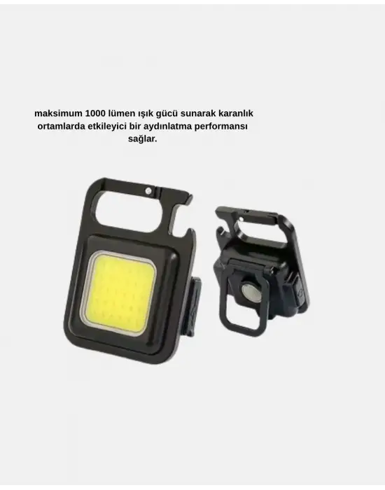 Şarjlı Cob Led Anahtarlık Fener – 4 Modlu, Manyetik Ve Katlanabilir Standlı