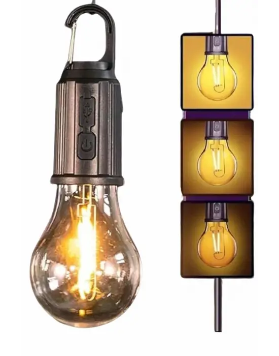 Şarjlı Dekoratif Kamp Lambası Askılı Ampul Led Işık Type-c Girişli