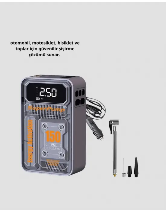 Şarjlı Kablosuz Hava Pompası – 150 Psı Basınç, Led Ekran Ve 6000mah Batarya