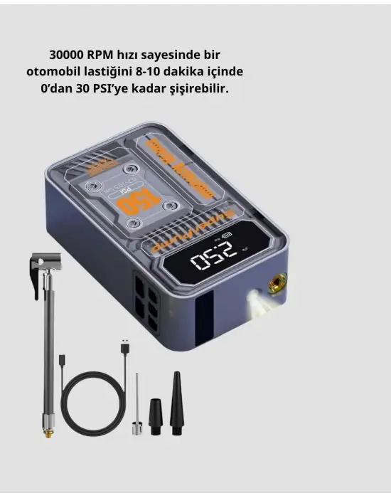 Şarjlı Kablosuz Hava Pompası – 150 Psı Basınç, Led Ekran Ve 6000mah Batarya