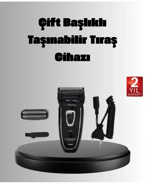 Şarjlı Kablosuz Tıraş Makinesi Çift Başlık Kuru Tıraş Ergonomik Taşınabilir