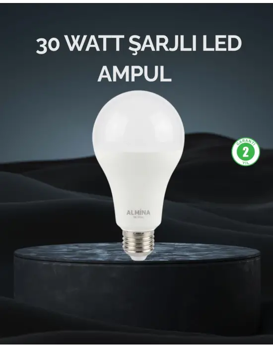 Şarjlı Led Ampul 30 Watt Soğuk Beyaz