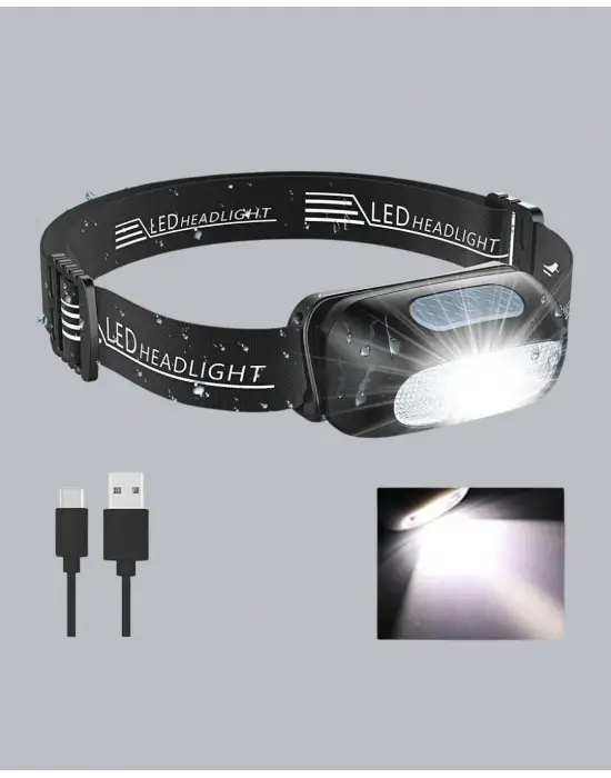 Şarjlı Led Kafa Feneri | 4 Modlu Akıllı Sensörlü Far | Su Geçirmez Ipx5 Kamp Ve Balıkçı Lambası