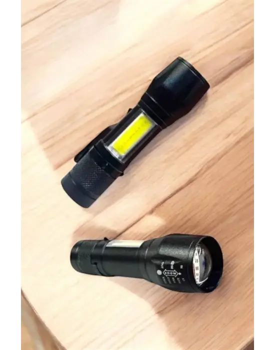 Şarjlı Metal Zoomlu El Feneri Işıldak Led Işık Taşınabilir El Lambası