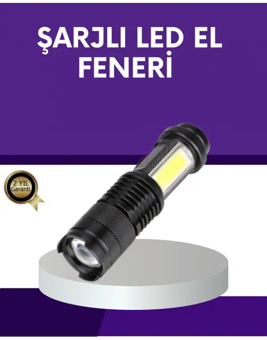 Şarjlı Mini Led El Feneri 2000 Lümen Su Geçirmez