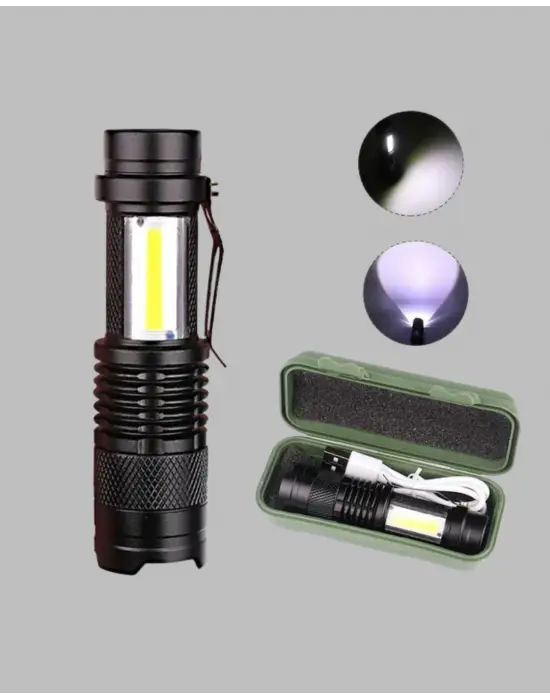 Şarjlı Mini Led El Feneri 2000 Lümen Su Geçirmez