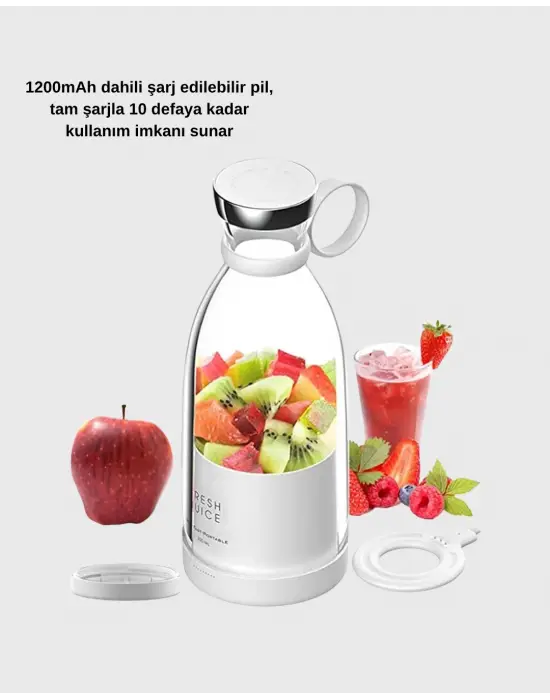 Şarjlı Portatif Blender – Gıda Sınıfı Malzeme, 10 Kullanımlık Pil, Mini Boy Ve Hafif Tasarım
