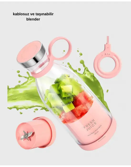 Şarjlı Portatif Blender – Gıda Sınıfı Malzeme, 10 Kullanımlık Pil, Mini Boy Ve Hafif Tasarım