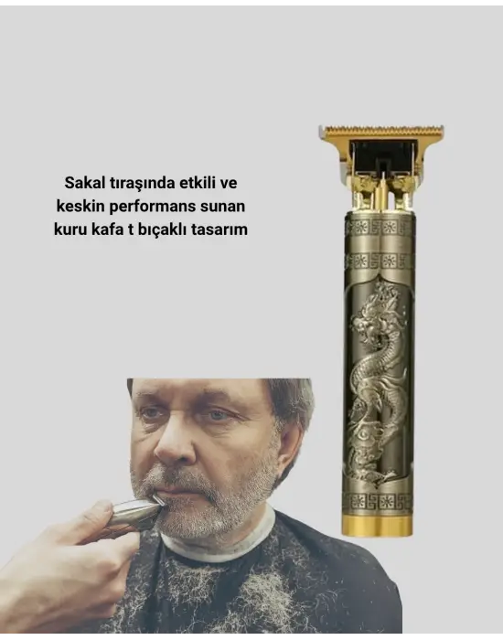 Şarjlı T Bıçaklı Saç Ve Sakal Tıraş Makinesi – 3 Başlıklı, Güçlü Motorlu, 2 Saat Kullanım