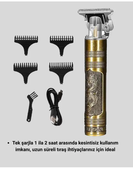 Şarjlı T Bıçaklı Saç Ve Sakal Tıraş Makinesi – 3 Başlıklı, Güçlü Motorlu, 2 Saat Kullanım