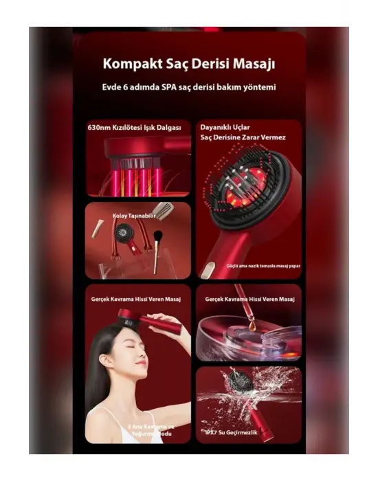 Omarı Titreşimli Saç Masaj Fırçası ve Bakım Yağı Haznesi