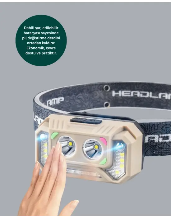 Şarjlı Wave Sensörlü Led Kafa Feneri Outdoor Kullanım