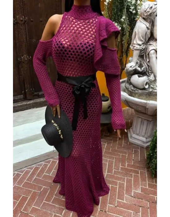 Omarı Saten Ajurlu Triko Elbise