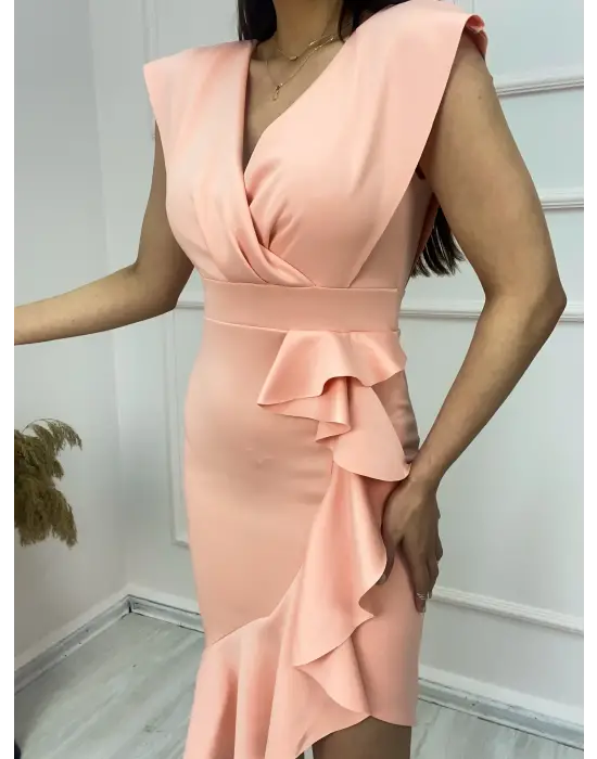 Omarı Fırfırlı Midi Boy Elbise