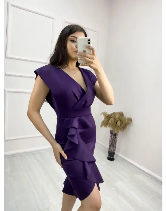   Kumaş Önü Fırfırlı Midi Boy Elbise