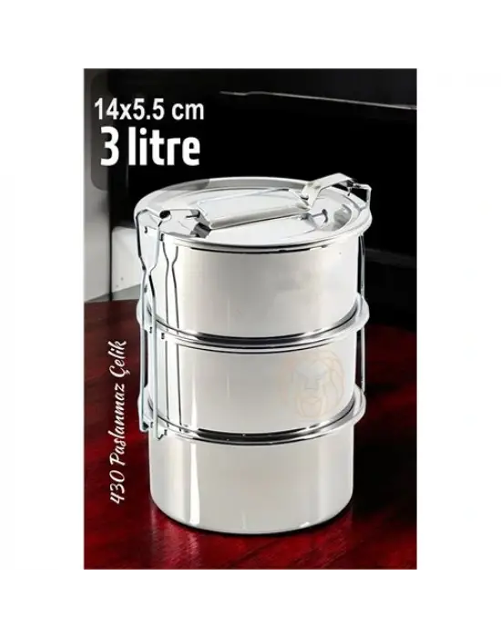 Sefer Tası Yemek Kabı Paslanmaz Çelik 3 Katlı 14 cm 3 LİTRE