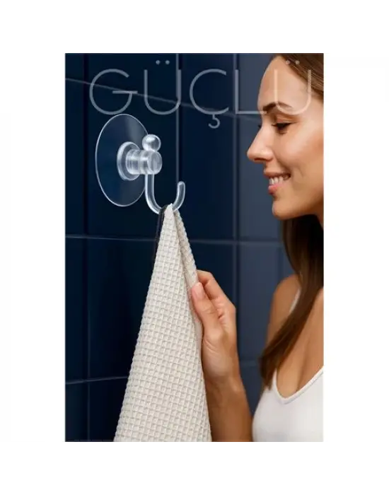 Şeffaf Askılı Vantuz Kanca | Banyo & Mutfak Duvar Askısı (4cm) - 1.36kg Taşıma
