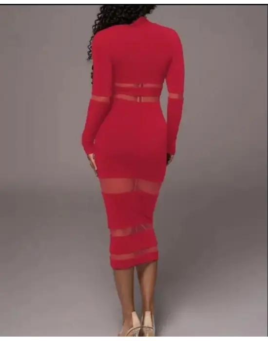 Omarı Şeffaf Detaylı Kadın Midi Boy Elbise