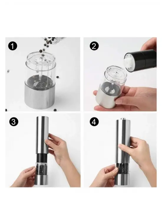 Şeffaf Hazneli Elektrikli Tuz Karabiber Öğütücü Pilli Taşınabilir Mutfak Aleti