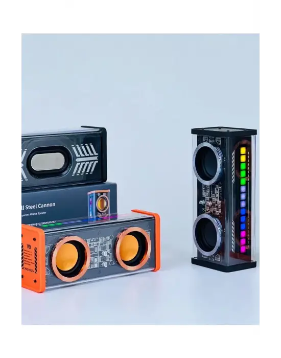 Şeffaf Mecha Müzik Tws Stereo Rgb İşıklı Hoparlör Kablosuz Bluetooth 5.0 Taşınabilir Hoparlör V9
