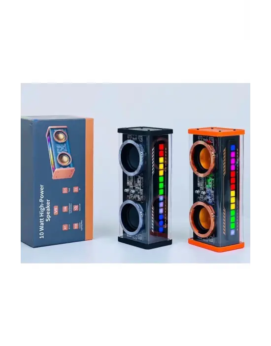 Şeffaf Mecha Müzik Tws Stereo Rgb İşıklı Hoparlör Kablosuz Bluetooth 5.0 Taşınabilir Hoparlör V9