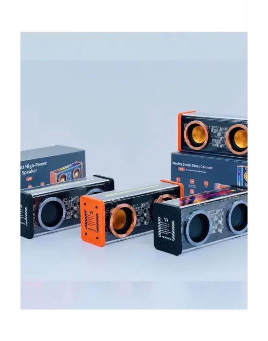 Şeffaf Mecha Müzik Tws Stereo Rgb İşıklı Hoparlör Kablosuz Bluetooth 5.0 Taşınabilir Hoparlör V9