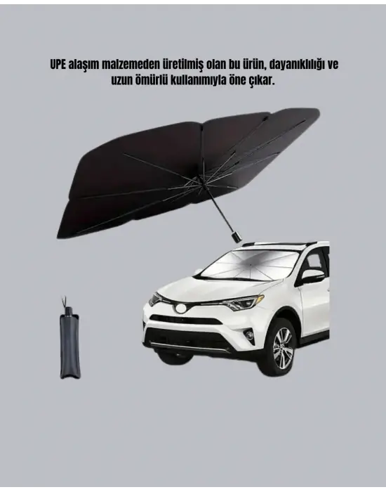 Şemsiye Tasarımlı Katlanabilir Araç Güneşliği – Geniş Uyumlu, Uv Koruma
