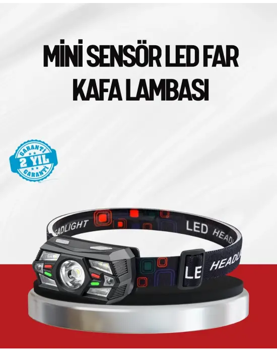 Sensörlü Led Kafa Lambası Kırmızı Beyaz Işık Ayarlanabilir